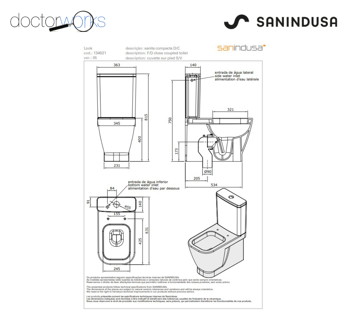 Inodoro completo Sanindusa mod. Look, cisterna baja y doble descarga